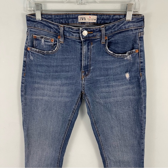 Zara Mid Rise Skinny Jeans Ankle Raw Hem Shark Bite Hem Distressed US 8 - Picture 2 of 16